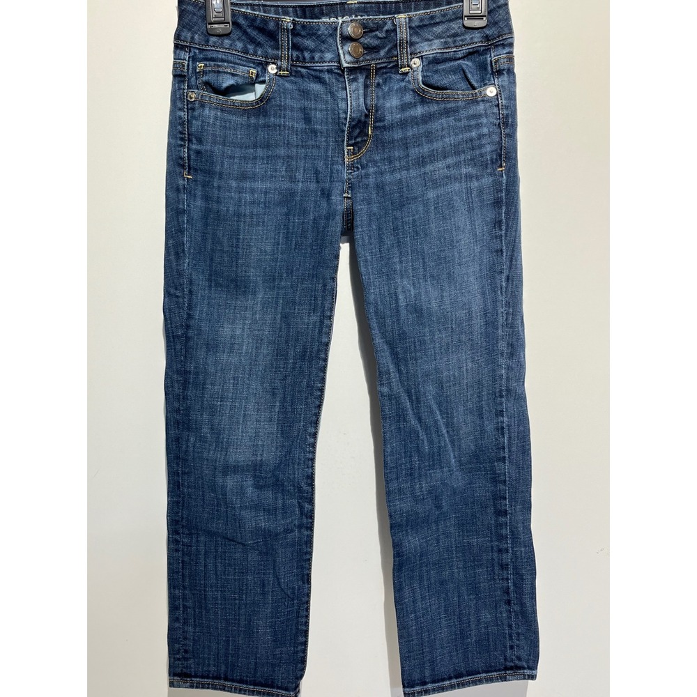 American Eagle Artist Crop Jeans Blue‎ Medium Wash Stretch Denim Womens Size 4